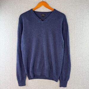 J.Crew Mens Blue V-Neck Sweater 100% Cashmere Pullover Size Medium Casual Preppy